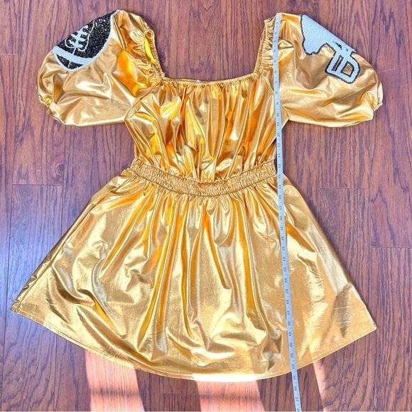 Fantastic Fawn Metallic Gold Sequin Helmet Puff Sleeve Touchdown Mini Dress - Picture 16 of 17
